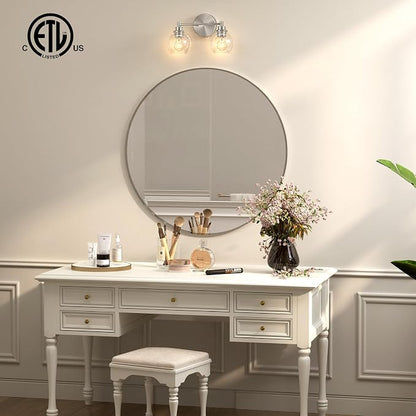 VONLUCE 2 Light Bathroom Vanity Light Fixtures, Brushed Nickel Finish | Globe Glass Shades, E26 Sockets, Easy to install, ETL Certificated, Vanity Lights for Bedroom Hallway Living Room