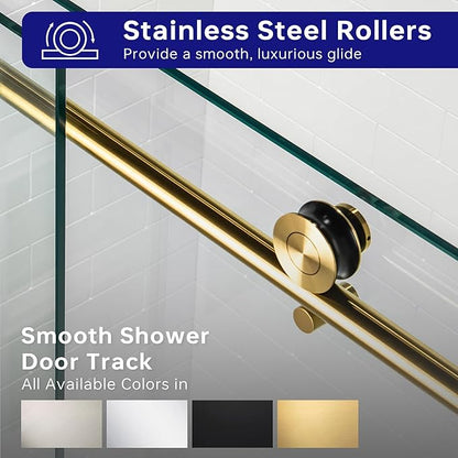 Woodbridge Frameless Shower Doors 44-48" Width x 76" Height with 3/8"(10mm) Clear Tempered Glass in Brushed Gold Finish,MSDC4876-BG
