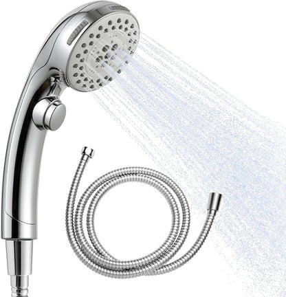OFFO Shower Head with Hose, 5 Mode Handheld Shower Head with On Off Switch for Water Saving, High Flow Powerful Boosting Showerheads with 60" Stainless Steel Hose, Chrome