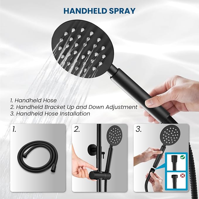 gotonovo Outdoor Shower 304 Stainless Steel, Matte Black, Lever Handle | Rain 8 Inch Outdoor Shower Head with Handheld Kit Fixtures System Faucet Set with Valve Wall Mount for Seaside Backyard Pool