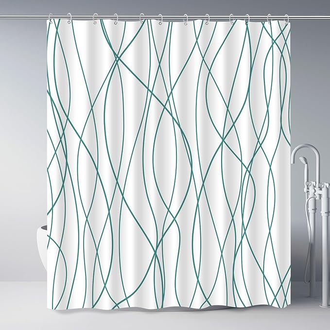 Striped Shower Curtain for Bathroom, Seaweed Green, 72" W x 72" L | with Hooks, Modern Hotel Style, Water Repellent, Washable, Weighted Hem