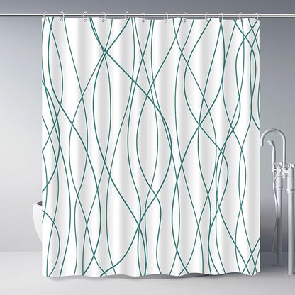 Striped Shower Curtain for Bathroom, Seaweed Green, 72" W x 72" L | with Hooks, Modern Hotel Style, Water Repellent, Washable, Weighted Hem