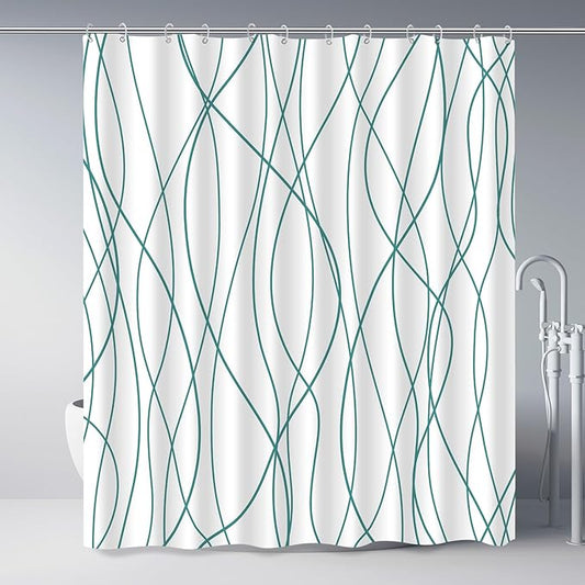 Striped Shower Curtain for Bathroom, Seaweed Green, 72" W x 72" L | with Hooks, Modern Hotel Style, Water Repellent, Washable, Weighted Hem