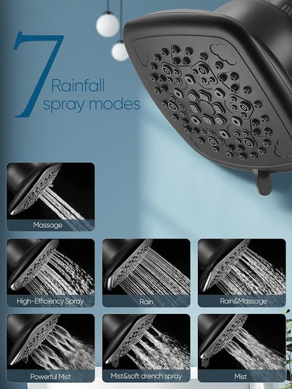 Cobbe Filtered Shower Head, 7 Modes High Pressure Shower Heads Matte Black | Shower Head with Filters for Hard Water for Remove Chlorine and Harmful Substances (Midnight Black Matte, 6 Inch Square)