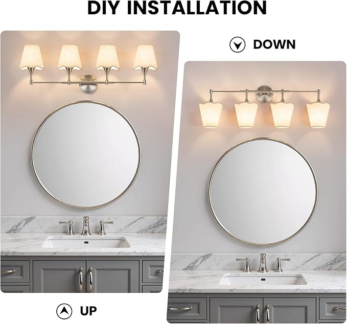 Brushed Nickel Bathroom Vanity Light: 4 Light Vanity Lighting Fixtures with Flared Fabric Shade, Modern Bathroom Lighting Fixtures over Mirror, Wall Sconce Lights for Bedroom Hallway Living Room