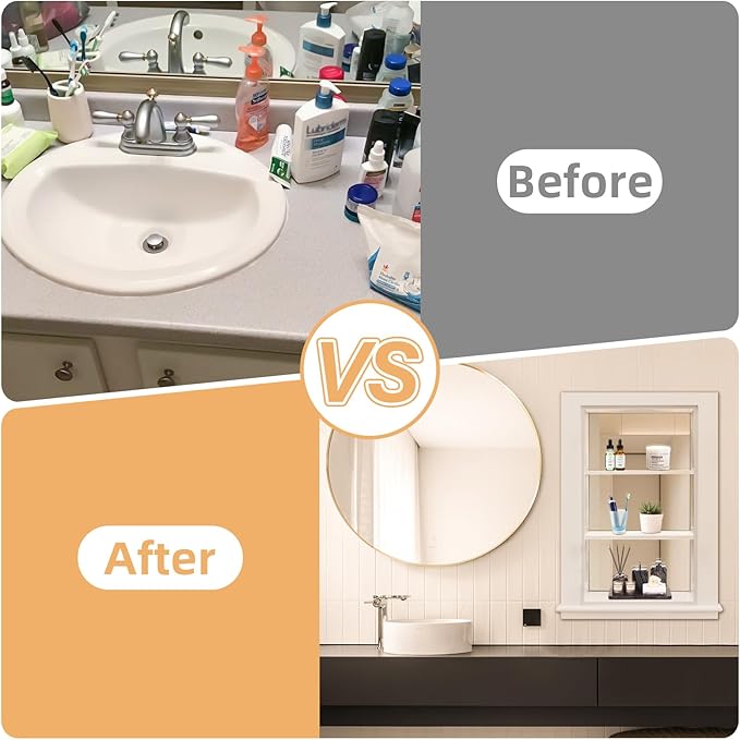 14 x 24 Recessed Medicine Cabinet, White Bathroom Wall Cabinet, 3-Tier Wall Niche with Mirror, for Bathroom Storage