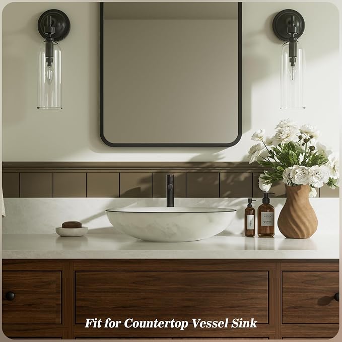 One Hole High Bathroom Vessel Sink Faucet, Oil Rubbed Bronze Single Hole Single Handle Tall Bathroom Faucet, with Pop Up Drain and Water Supply Line,FH01-ORB-V