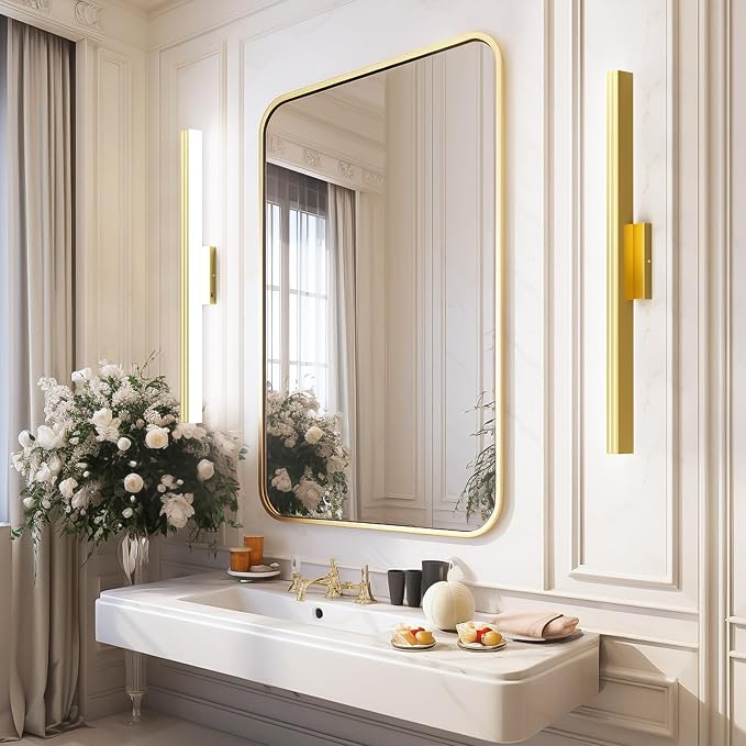 Ralbay 40inch Gold Vanity Light with 5 Color Temperature (2700K-6000K) Dimmable Acrylic Metal 36W LED Modern Matte Gold Bathroom Lighting Over Mirror