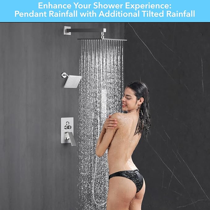 VANFOXLE Shower Faucet Set Brushed Nickel Shower System,Push Button Diverter Shower Faucet with 2 in 1 Handheld, Wall Mount Increased Thickness 10 Inch Shower Head with 6 Inch Shower Head