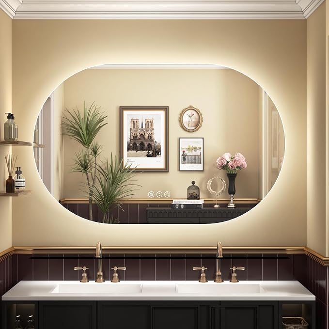 SMIROR 48x30 Oval Backlit LED Bathroom Vanity Mirror with Lights for Wall | Pill-Shaped, 3 Color Lighting, Anti-Fog, Memory, Tempered Glass, UL, Horizontal/ Vertical Wall- Mounted