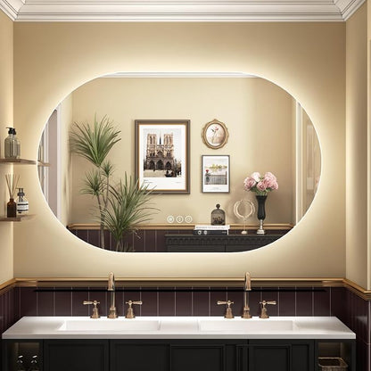 SMIROR 48x30 Oval Backlit LED Bathroom Vanity Mirror with Lights for Wall | Pill-Shaped, 3 Color Lighting, Anti-Fog, Memory, Tempered Glass, UL, Horizontal/ Vertical Wall- Mounted