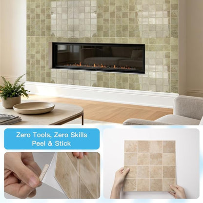 Art3d 10-Pack Heavy-Duty Peel and Stick Backsplash, 12x12 Inch Self-Adhesive Wall Tile Stick on Kitchen Countertop, Khaki