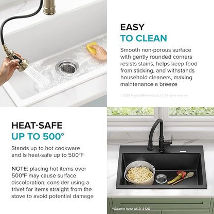 KRAUS Quarza 31-inch Granite Drop-In/Undermount Single Bowl White Kitchen Sink, KGD-412BWHITE