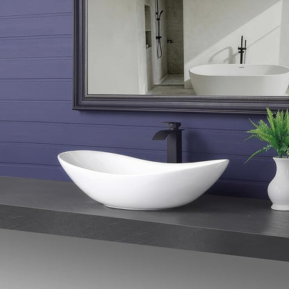 Vessel Sink 27.6"x14.8" Oval Bathroom Sink White Above Counter | Modern Porcelain Ceramic Drop-in Vanity Sink for Bathrooms Art Basin