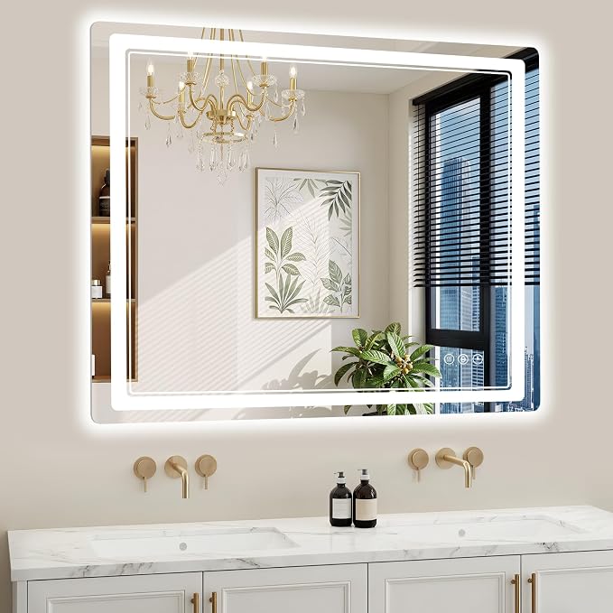 36"x40" LED Bathroom Mirror with Lights, Backlit + Front Lit, Anti-Fog, Lighted Bathroom Mirror for Wall, HD Shatterproof Tempered Glass, Dimmable, Memory Function (Horizontal/Vertical)