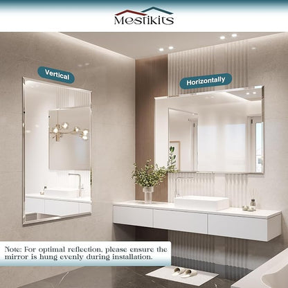 Frameless Bathroom Mirror 32"x48", Beveled Bathroom Mirror | 4mm Tempered Glass Shatterproof Wall Mount Mirrors for Bathroom Vanity Bedroom Entryway, Hangs Horizontally or Vertically