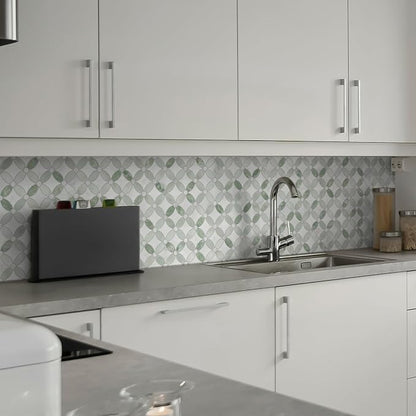 10-Sheet Peel and Stick Backsplash Coin Waterjet Tile, 11.2" x 11.2" Green Marble Looks Self Adhesive Wall Tile Stick on Backsplash for Kitchen, Bathroom, Fireplace, Shower