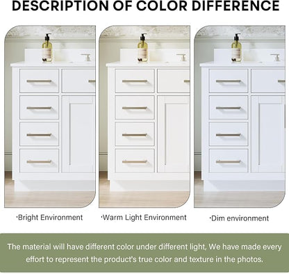 48-Inch Bathroom Vanity with Sink W/ 2 Doors & 8 Drawers & 1 Flip Drawer, White Vanity W/Brushed Nickel Handles