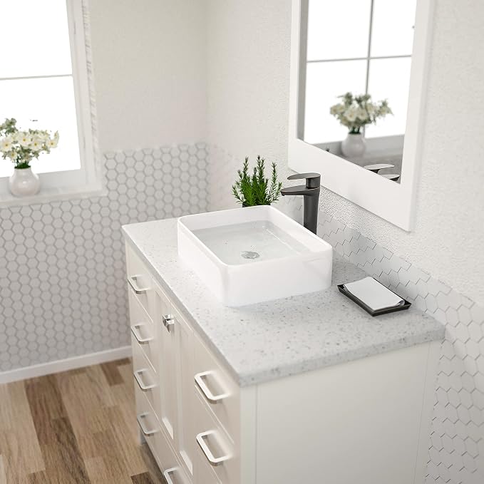 Dcolora 19" x 15" Rectangular Bathroom Vessel Sink, White Ceramic Porcelain Above Counter Vanity Basin, Modern Rectangle Sink for Bathroom