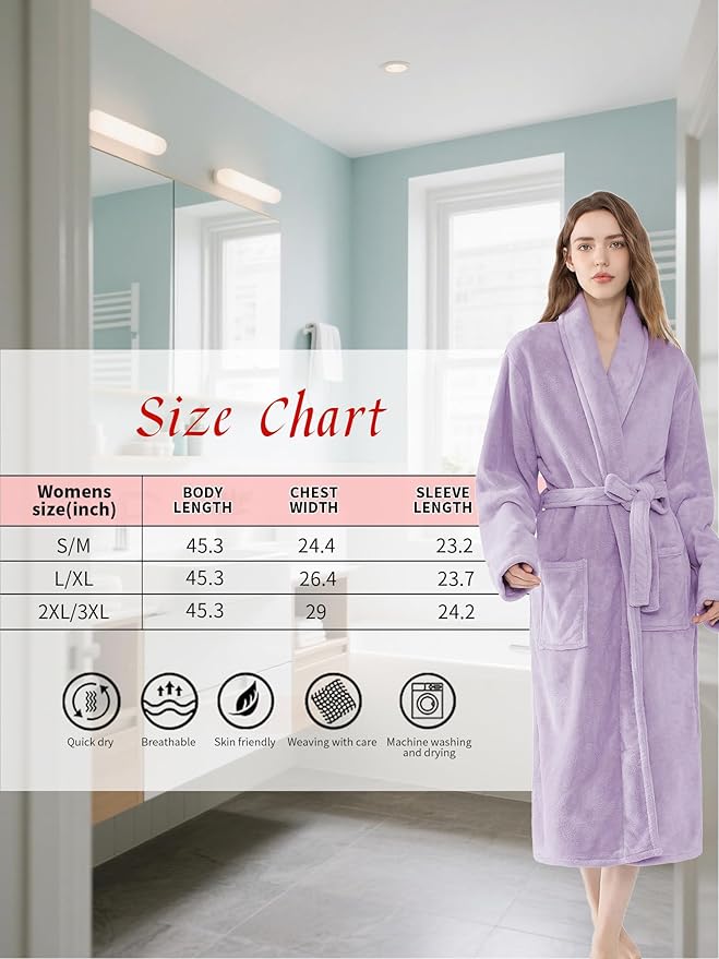 Soft Robe For Women，Warm Plush Bath Robes Female，Spa Towel After Shower Lightweight Long Bathrobe