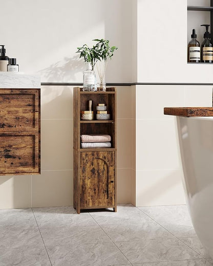 Bathroom Storage Cabinet, Corner Floor Cabinet with Doors and Adjustable Shelf, Narrow Toilet Paper Cabinets, Bathroom Organizer for Small Spaces, Rustic Brown BC39701X