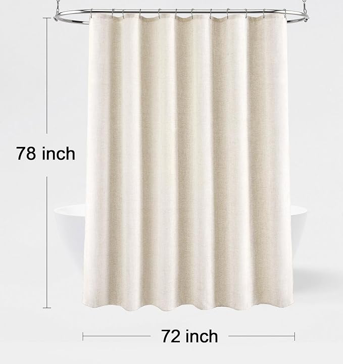Linen Shower Curtain Flax Cream, Fabric Boho Farmhouse Shower Curtains for Bathroom Cream Cotton Natural Cloth Liner Set 72" W x 78" L