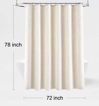 Linen Shower Curtain Flax Cream, Fabric Boho Farmhouse Shower Curtains for Bathroom Cream Cotton Natural Cloth Liner Set 72" W x 78" L
