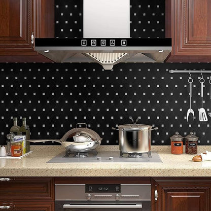 STICKGOO Peel and Stick Backsplash, 10 Sheets Kitchen Mosaic Tile Sticker, Black Brushed Aluminum Composite Panel, Stick on Backsplash for Kitchen, Countertop, Bathroom Vanity