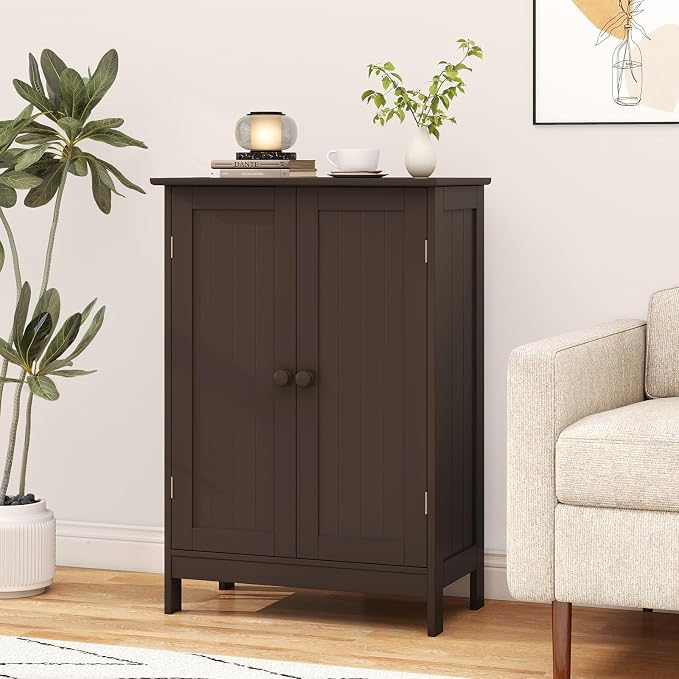 Giantex Storage Cabinet with Doors and Shelves - Freestanding Storage Organizer with Anti-Tipping Device, Entryway Storage Unit for Living Room, Entryway, Bathroom Floor Cabinet (White)