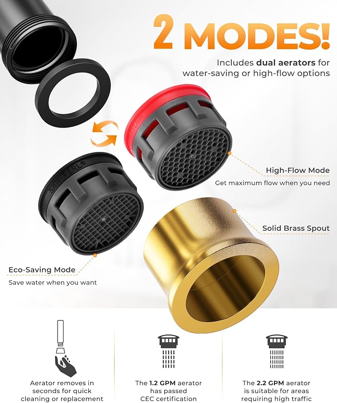 WOWOW Black Gold Bathroom Faucet 3 Hole, Widespread Vanity Sink Faucets | Copper Inlet 8 Inich Faucet for Bathroom Sink with Swivel Spout, 2 Handles Lavatory Tap with Drain and cUPC Supply Line