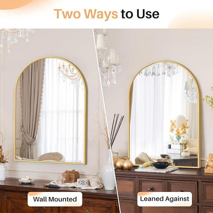 Bathroom Mirror for Wall, 30x20 Inch Arched Mirror, Matte Gold Metal Framed Bathroom Vanity Mirror for Restroom Farmhouse, Anti-Rust, Tempered Glass, Hanging or Leaning