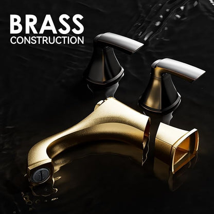 Oil Rubbed Bronze Bathroom Faucet 3-Hole, Sanliv Widespread Bathroom Sink Faucet with Pop-Up Drain, 2-Handle Bronze Vanity Faucet for 4-16 Inch Wide Spread Sinks, ORB