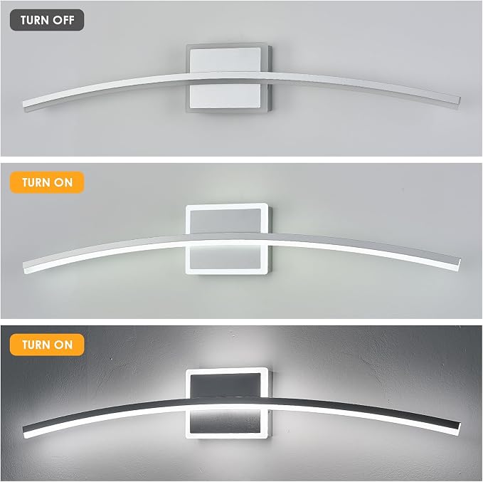 Benkut Modern LED Wall Sconce Silver LED Bathroom Light Fixtures Over Mirror Wall Lighting for Bathroom, Dimmable Long Vanity Light for Bathroom Living Dining Room(5CCT 31.5Inch)