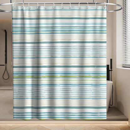 Neutral Modern Striped Shower Curtain Abstract Luxury Ocean Aesthetic | Rustic Shower Curtains for Bathroom, Waterproof Bath Curtain with Hooks Machine Washable Bathtub Curtains 72x78 Inch Blue