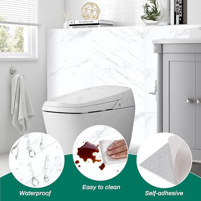 Peel and Stick White PVC Wall Panels for Backsplash 11.8" x 11.8", 12-Pack | Marble Look Tiles, Waterproof, Heat Resistant, Oil-resistant, Renter Friendly for Kitchen, Laundry, Bathroom (Not for Floor)