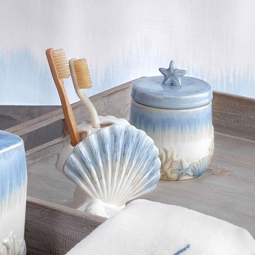 Avanti Linens - Accessory Set, Resin Tumbler, Toothbrush Holder, Soap Dish & Lotion Pump, Durable Bath Decor (Abstract Coastal Collection)