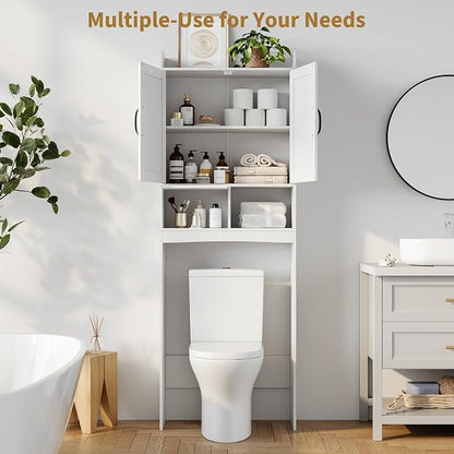 GarveeHome Over the Toilet Storage, Anti-Tip, Adjustable Shelf, White | Bathroom Cabinet, Toilet Paper Holder, Sturdy Build, for Bathroom Restroom Laundry