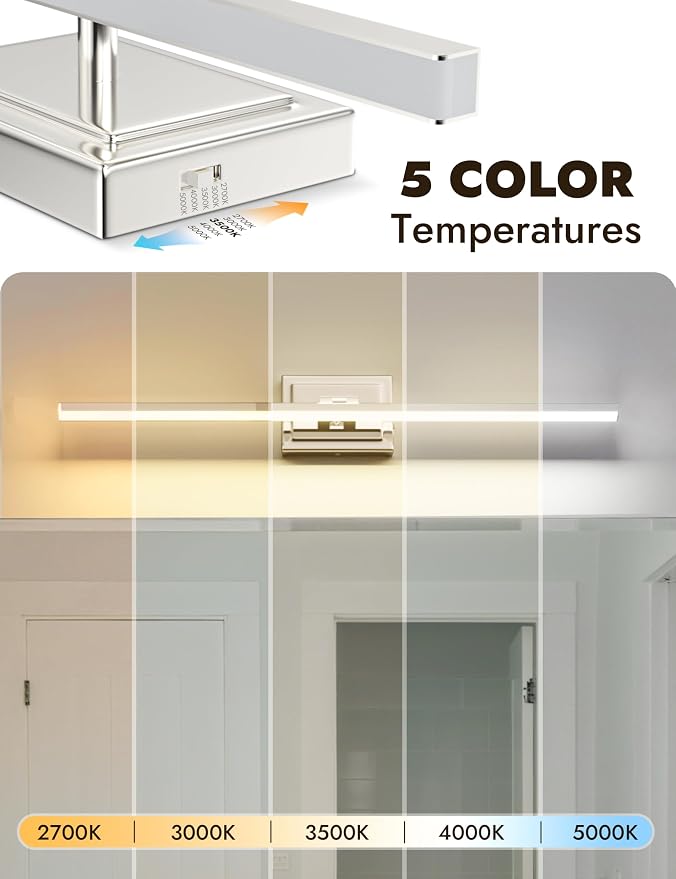 31.5 Inch Modern Bathroom Light Fixture, 18W 5CCT Dimmable LED Chrome Bathroom Vanity Lights Over Mirror, Vanity Lights for Bathrooms Restroom Mirror- ETL Certified