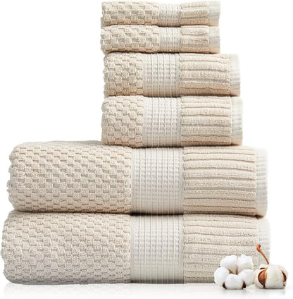 100% Cotton 6 Piece Bath Towel Set | Beige Towels | Oeko‑TEX Standard 100 | Soft & Absorbent, Quick‑Dry | Trinity Collection - Sand