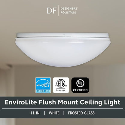 Designers Fountain EnviroLite Flush Mount Ceiling Light, 11 Inch LED Round Glass Lighting Fixture for Kitchen, Bedroom, Bathroom, and Hallway, White, EV1011C5C-06