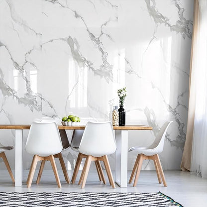 Marble Peel and Stick Waterproof Wall Paneling, 118" x 47" Carrara White Glossy Finish Self-Adhesive Backsplash Tile Vinyl Wall Panel for Kitchen Bathroom Wall Decor, Covers 38.75 Sq. Ft.