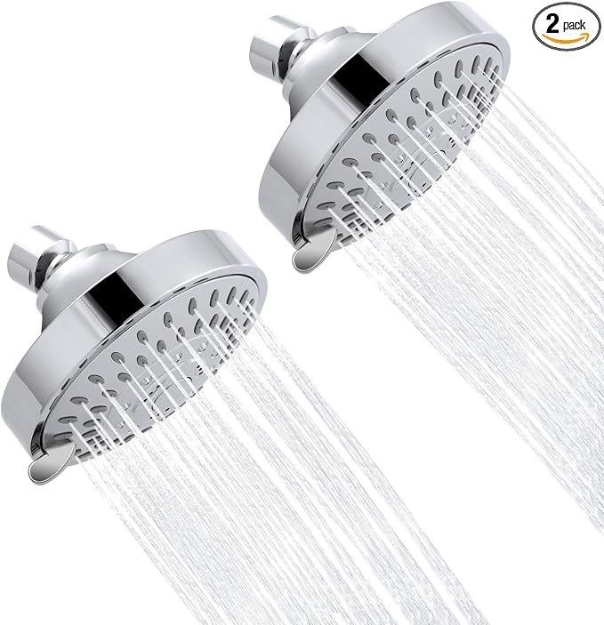 AISOSO Shower Head 2PCS,5-Mode High-Pressure Showerhead 4.1",Bright Silver
