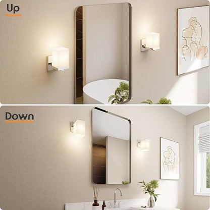 Bathroom Light Fixture Wall Sconce with White Frosted Glass Shade, Polished Chrome Vanity Lightings Over Mirror Hallway Entrance Porch T003CH-L1