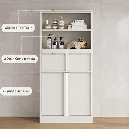 GAOMON 51" Tall Bathroom Storage Cabinet, Floor Cabinet with Doors & 2 Drawers, Organizer Cabinet Freestanding for Bathroom, Living Room, Kitchen & Pantry, White