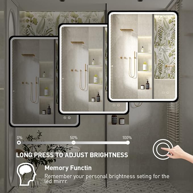 36x28 Inch LED Black Frame Bathroom Mirror,3 Color | ETL Listed,Anti-Fog,3000K/4500K/6000K Dimmable,Horizontal & Vertical,Wall Mounted,Memory Function
