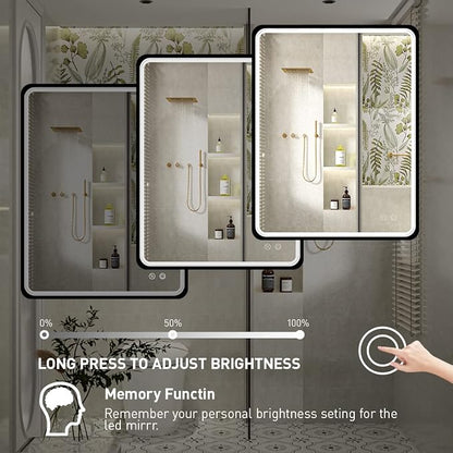 36x28 Inch LED Black Frame Bathroom Mirror,3 Color | ETL Listed,Anti-Fog,3000K/4500K/6000K Dimmable,Horizontal & Vertical,Wall Mounted,Memory Function