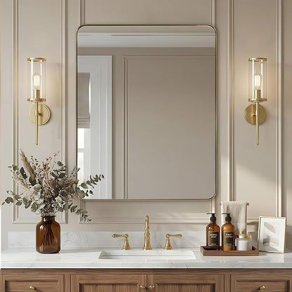 Gold Bathroom Mirrors for Over Sink, 24x30 Inch Brushed Gold Wall Mirror, Rectangular Metal Framed Vanity Mirror -Modern Clean Design with Superior Stainless Steel Frame