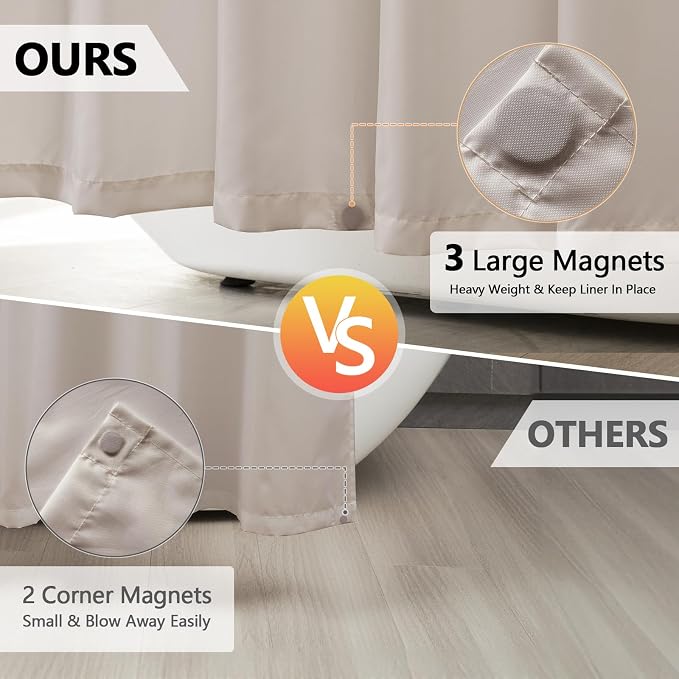 Seenus Waterproof Fabric Shower Curtain Liner Khaki with 3 Extra-Large Magnets, 72 x 72 inch Washable Brown Cloth Shower Liner Hotel Quality, Earth Tone Lightweight Shower Curtains for Bathroom