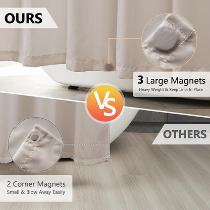 Seenus Waterproof Fabric Shower Curtain Liner Khaki with 3 Extra-Large Magnets, 72 x 72 inch Washable Brown Cloth Shower Liner Hotel Quality, Earth Tone Lightweight Shower Curtains for Bathroom