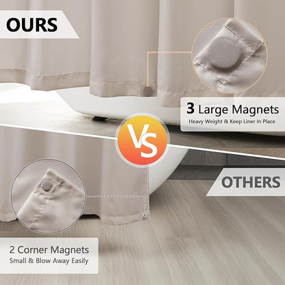 Seenus Waterproof Fabric Shower Curtain Liner with 3 Weighted Magnets, 72 x 84 inch Extra Long Khaki Cloth Shower Liner Machine Washable, Hotel Quality Lightweight Tall Shower Curtain for Bathroom